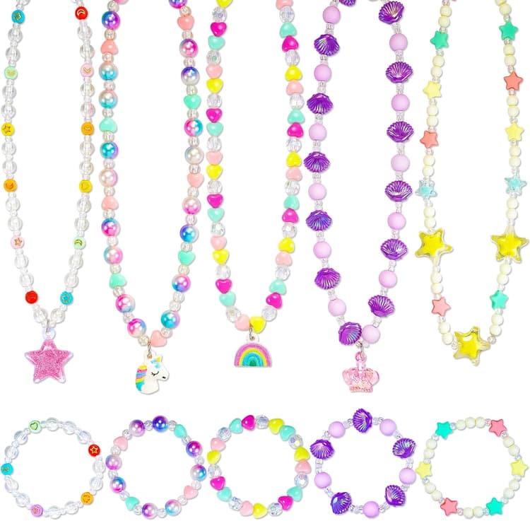 Kids Jewelry for Little Girls Necklace Bracelet with Unicorn Rainbow Star Crown Pendant for Toddler Dress up Jewelry Princess Gifts for 3 4 5 6 7 8 Years Old