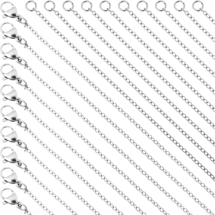 Lot de 20 colliers de 45 cm et 50 cm pour femme - Chaîne à maillons en argent avec fermoir mousqueton - Chaîne serpent en vrac - Pendentif artisanal pour la fabrication de bijoux DIY