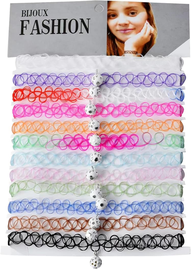 Collier Ras du Cou, 12PCS Tour de Cou pour Enfants Adolescents Filles Femmes Collier Tatouage Gothique Stretch avec Pendentif élastique Collier Ensembl pour Filles Femmes