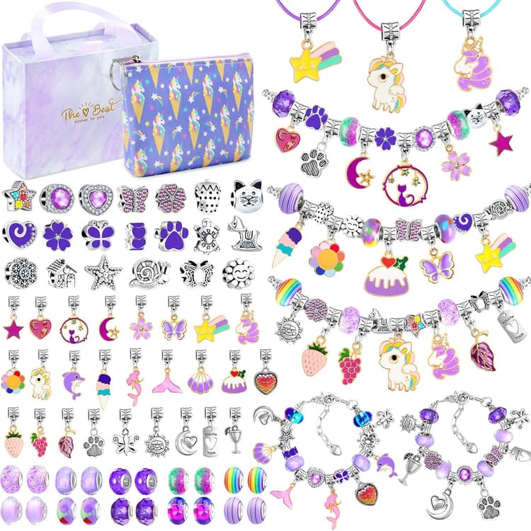 WEVOL Cadeau Fille 5-13 Ans Bijoux Enfant, Fabrication Bracelet Charms Bracelet Kit Jouet Fille 5 6 7 8 9 10 11 12 13 Ans Cadeau de Noël et de Anniversaire
