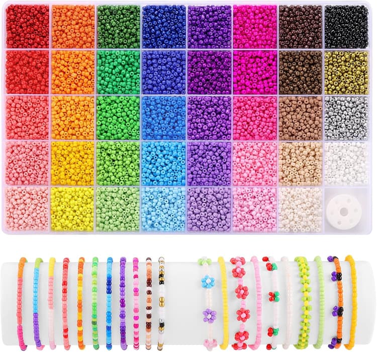 Funtopia 39 Couleurs 3mm Perles pour Bracelet, 9600 Pièces Perles de Rocaille, Friendship Bracelet Kit Perles pour Bijoux Adulte Enfant
