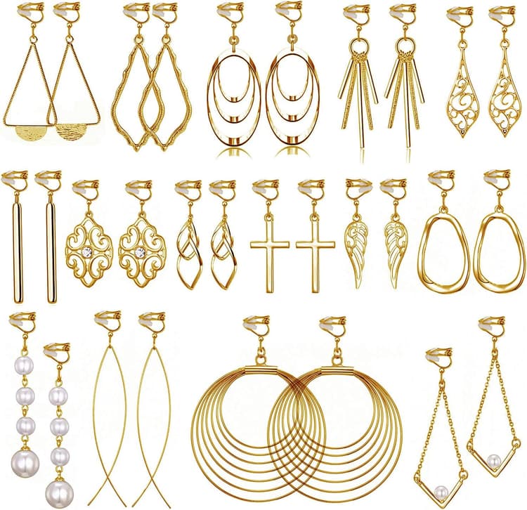15 Pairs Gold Clip on Earrings for Women Fashion,Lightweight Fake Earrings Set
