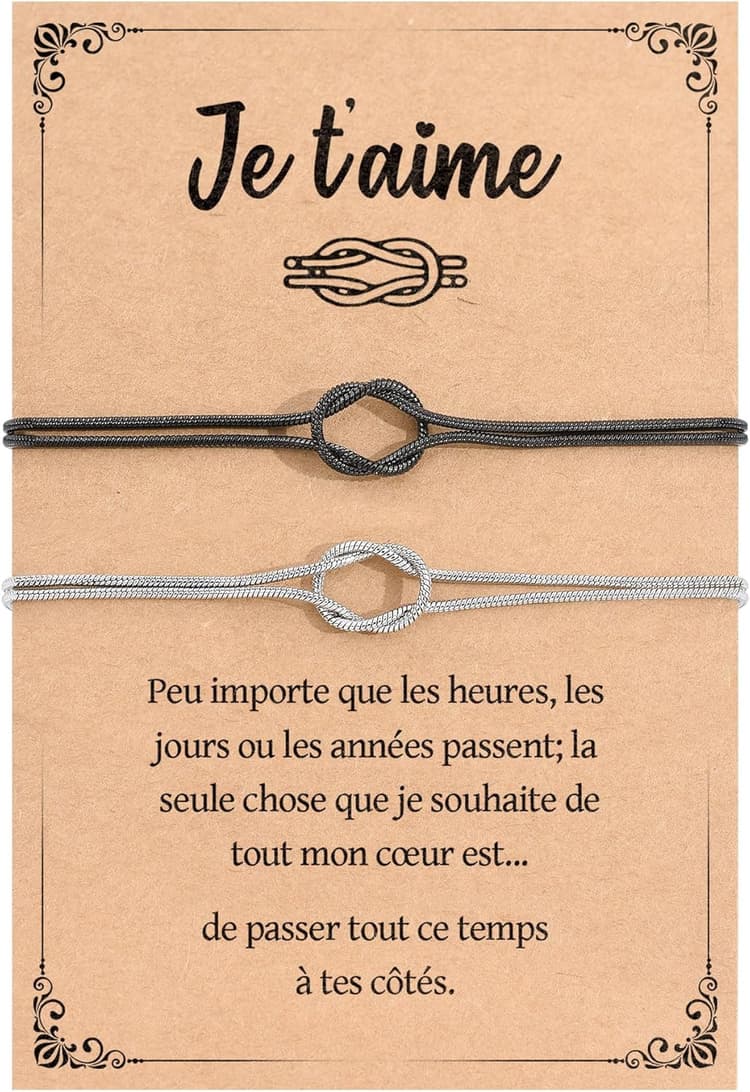 YELUWA Cadeau Saint Valentin, 2 Pcs Bracelet Couple, Cadeau Couple Bracelet Noeud pour Homme Femme et de l'Amoureuse Cadeaux Femme Petite Amie Mari Fiançailles Cadeaux Saint-Valentin Noël Anniversaire