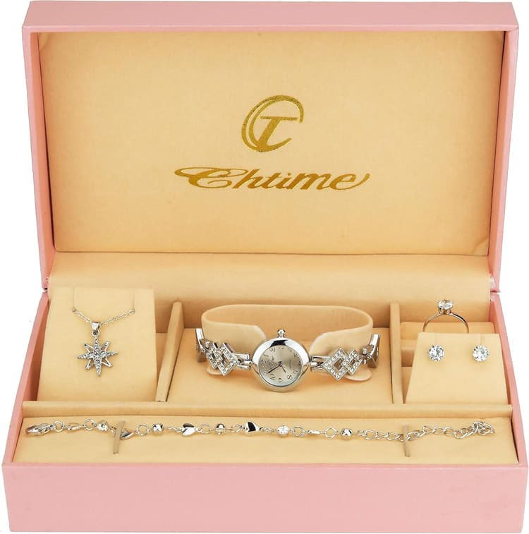 Coffret cadeau Montre Femme - Parure de Bijoux- Collier-Bague- Boucles d'oreilles - Bracelet