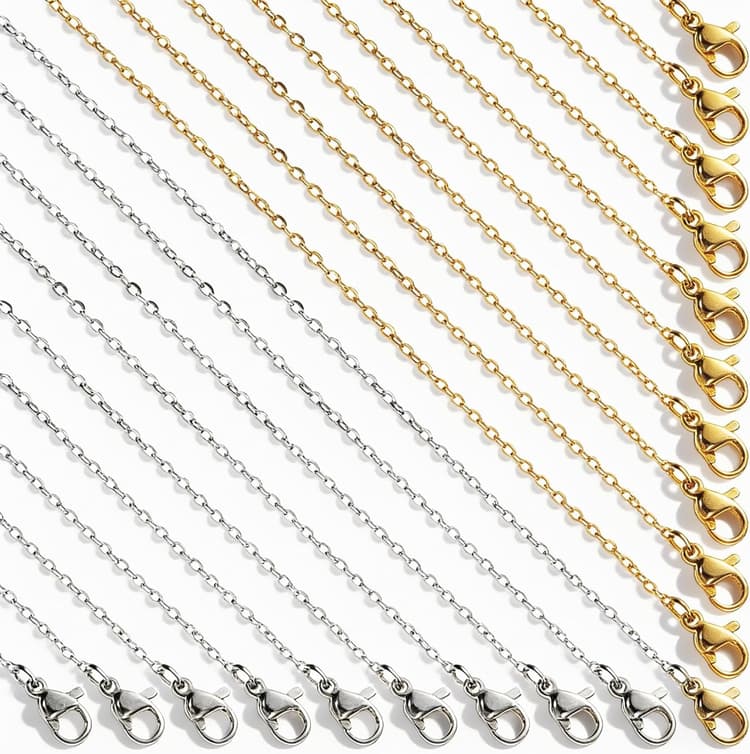 Lot de 20 colliers en acier inoxydable - 45 cm - Or et argent - Chaîne à maillons pour femme - Avec fermoir mousqueton - Bracelet artisanal - Pendentif pour la fabrication de bijoux DIY