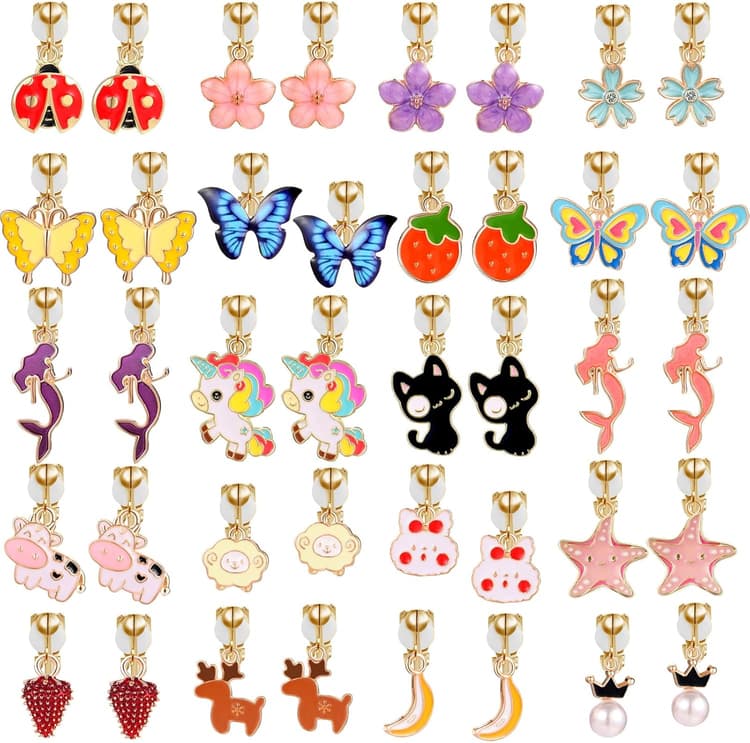 20 Pairs Clip on Earrings Pack - Cute Animal Designs, Non-Pierced for women with No Ear Holes,Cute Animal Clipon Earrings Pack
