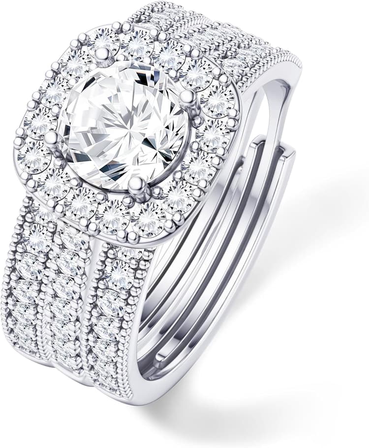 LOLIAS Trois en Un Bague Femme Or/Argent Lot Bague Couple Reglable Ajustable Fiançailles Femme Bijoux Cadeau Femme