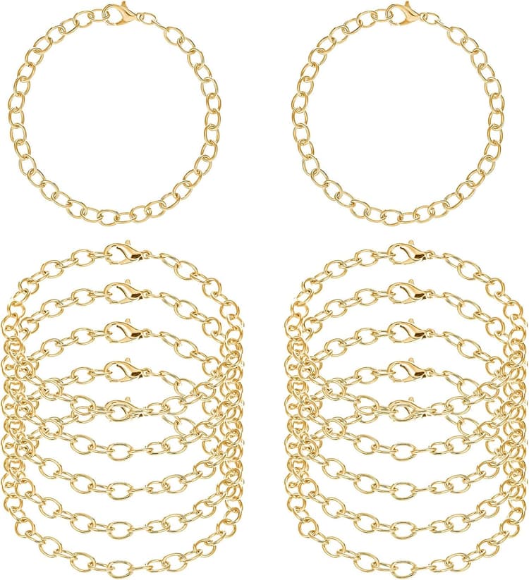 12 Pieces Gold Plated Chain Bracelets Gold Charm Bracelet Alloy Bracelet Link Chains Diy Charm Bracelet Chains Lobster Clasp Link Chain Bracelets for Men Women DIY Jewelry Bracelet Making Supplies