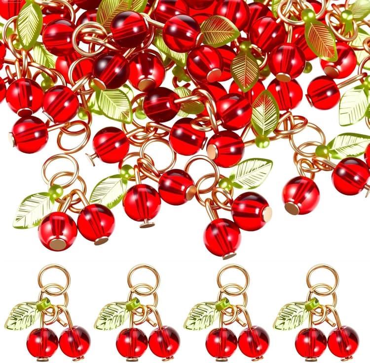 Décorations de Noël, 30 Pièces Mini Breloques Cerises Rouges, Perles de Fruits en Verre, Breloques en Acrylique pour Boucles d'Oreilles DIY, Bracelets, Colliers, Bijoux