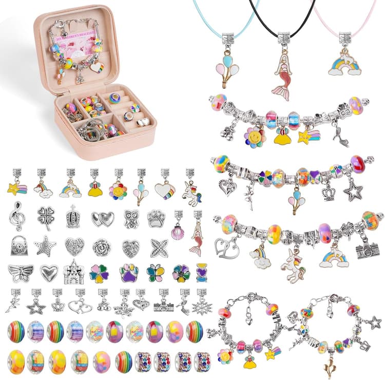 AUAUY Cadeau Charms Bracelet Kit Fabrication pour Filles 5-12 Ans, Idée Cadeau Noël et Anniversaire