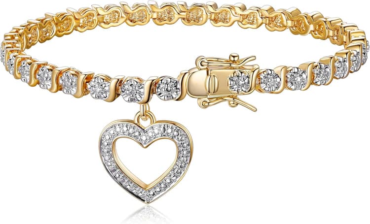 MORGAN & PAIGE Bronze Rhodium, 14k Rose Gold or 18k Yellow Gold Plated Diamond Accent Tennis Bracelets for Women Trendy - Charm Womens Bracelets with Accent S-Link Chain, Gift Jewelry 7.25 inch