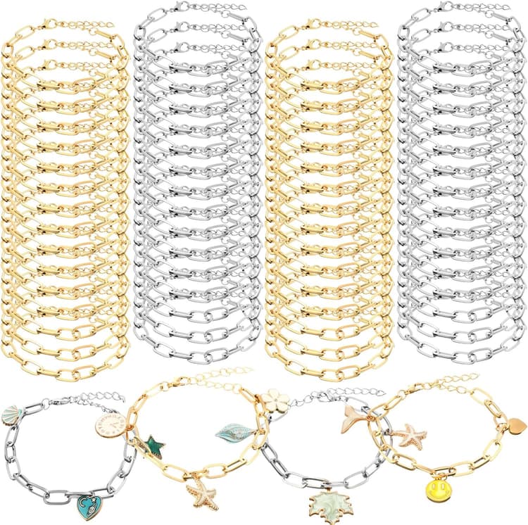 Quelay 60 Pcs Chain Bracelet Bulk Alloy Link with Lobster Clasps for Women DIY Jewelry Findings Bracelet Jewelry Making Supplies Accessories (Gold and Silver)