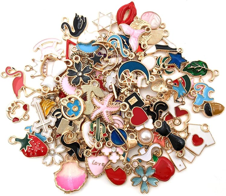 Binnan 100pcs Breloques Creation Bijoux, Breloque pour Bracelet Mixte Charms, Breloque Acier Inoxydable, Mixtes Pendentifs Assortis pour Boucles d'oreilles, Bracelets, Colliers