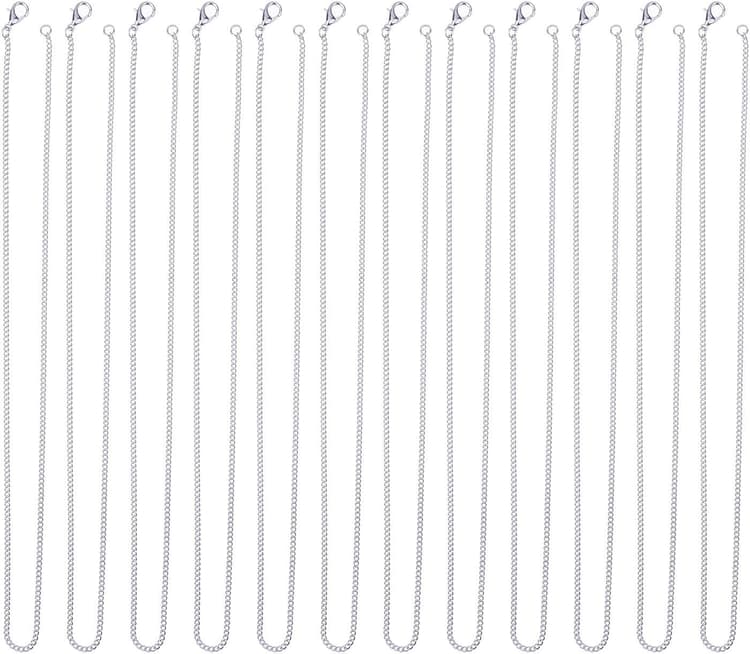 Outus 12 Pack Iron DIY Chain Necklaces Lobster Clasp Link Chain Necklaces Silver Plated (18 Inch)