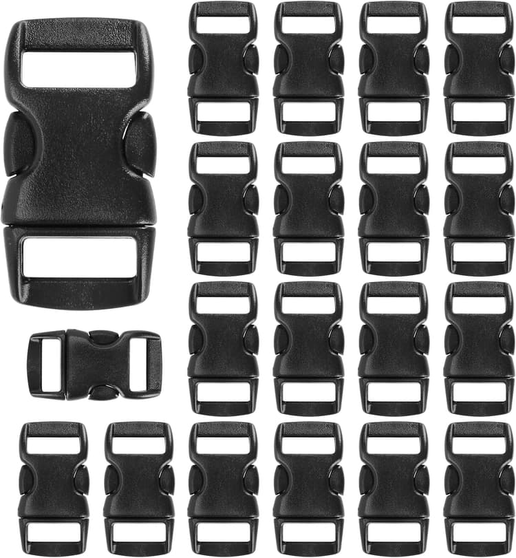 20 Pcs Mini Plastique Boucles pour Sangles 10mm, Fermoirs à Clic 29x15x5mm, Attaches à Clip pour Colliers de Chien ou de Chat, Bracelets en Paracorde, Sangles de Sac à Dos, Noir