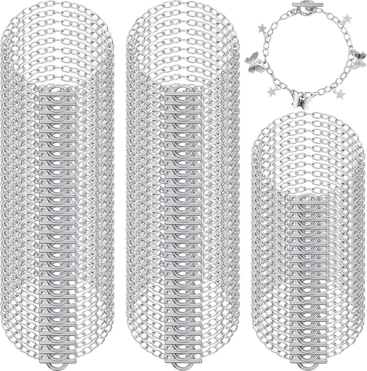 80 Pcs Silver Bracelets Bulk Kit Chain Bracelets with Ot Toggle Clasps Bulk for Women Alloy Round Link Bracelet Connectors Minimalist Jewelry Making Chain DIY Crafts Supplies(Silver)