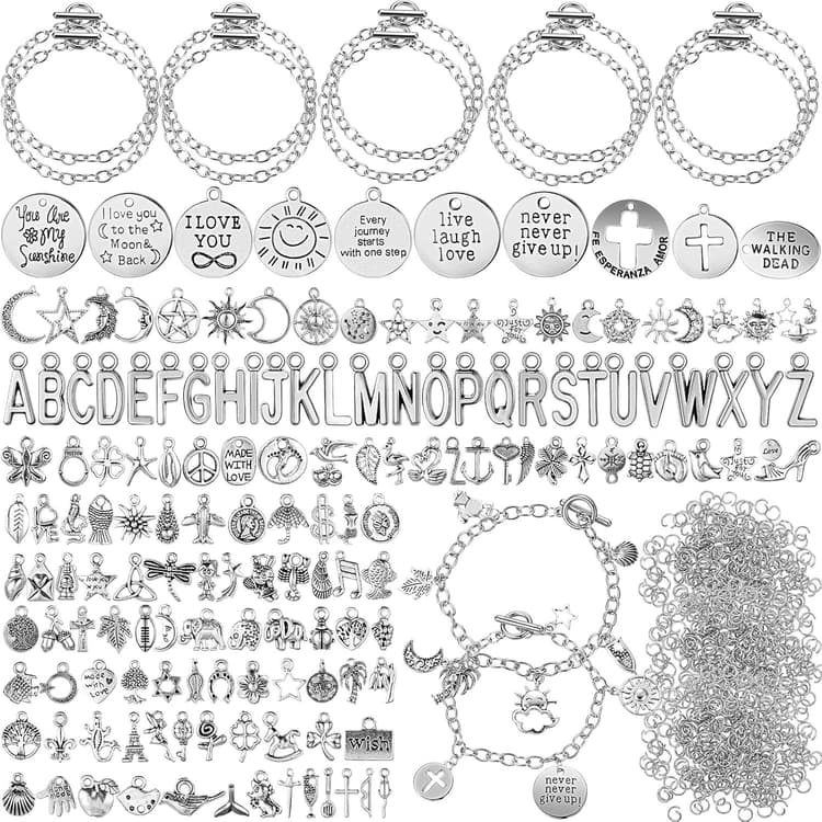 Highergo 469 Pcs Bangles Bracelet Making Kit Link Chain Bracelet Charms with OT Toggle Clasp DIY
