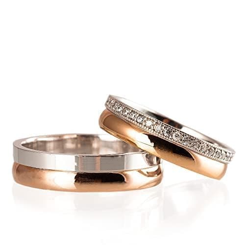 Ensemble d'alliances de couple plaqué or rose, personnalisé pour homme et femme, en argent sterling 925