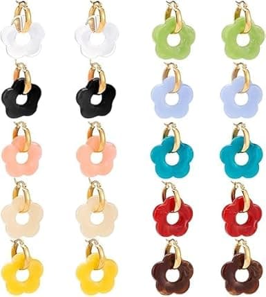 arricraft 10 paire de Breloques pour Boucles D'Oreilles Créoles en Forme de Fleur Perles avec 304 boucle D'Oreille Créole en Acier Inoxydable Doré pour Saint-Valentin Fabrication de Boucles Oreilles