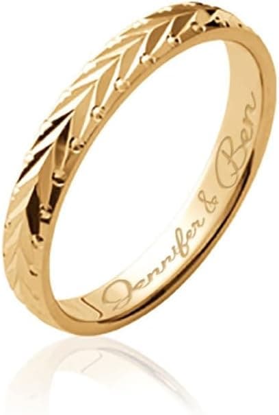 Tata Gisèle Bague Alliance en Plaqué Or 18 carats - Motifs en Chevrons - Gravure Incluse - Sachet Velours ou Ecrin