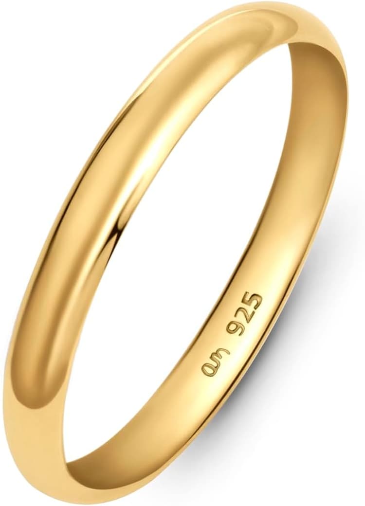 Amberta Alliance de Mariage pour Couple en Argent Sterling 925 Plaqué Or | Bague de Mariage pour Femme | Alliance de Mariage pour Homme | Alliance Couple Or