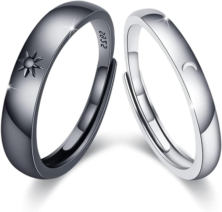 Ensemble de bagues pour couples - Cadeau de Saint-Valentin - Pour homme et femme - En argent sterling 925 - Cadeau pour femme et fille - Réglable