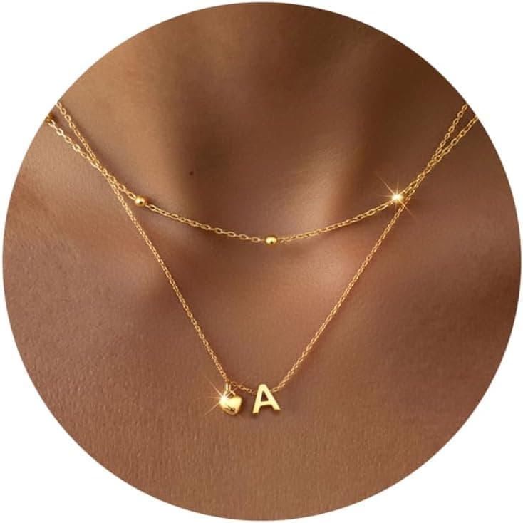 LOLIAS Collier Personnalisé Collier Initiale Collier Femme Or/Argent Coeur Collier Lettre Femme Or Acier Inoxydable Collier Pendentif Lettre Coeur Collier Personnalisé Femmes Filles Cadeaux