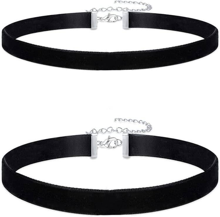 Liuxn Chokers Velours Ruban Collier Ras du Cou pour Femmes Filles, Noir, 2 Pièces