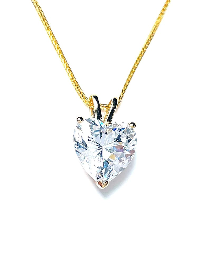 18K Luxe Diamant COEUR Solitaire Collier 8mm FAIT À LA MAIN SAINT VALENTIN 18k SOLIDE Or Jaune Coeur Pendentif Collier 18" Amour Coeur Sans Collier Petite Amie Saint Valentin Cadeau Coeur Bijoux 1.5ct