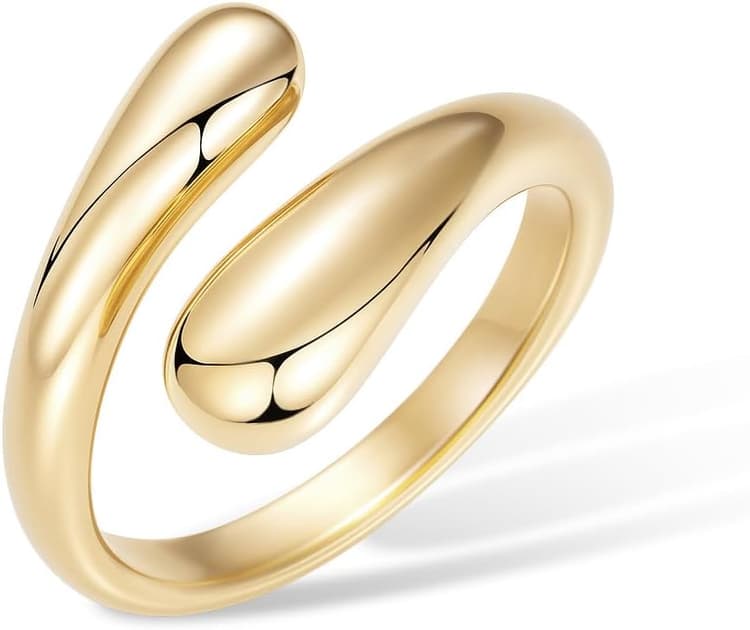 Non Tarnish Gold Chunky Rings for Women, 14K Gold Plated Statement Dome Rings Stacking Silver, Adjustable Mens Eternity Wedding Band Mixed Metal Jewelry Size 3-13