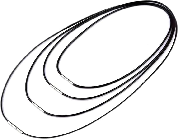 Cordon Cuir Noir Ciré pour Collier et Bijoux Homme - Lot de 4 avec Pendentif