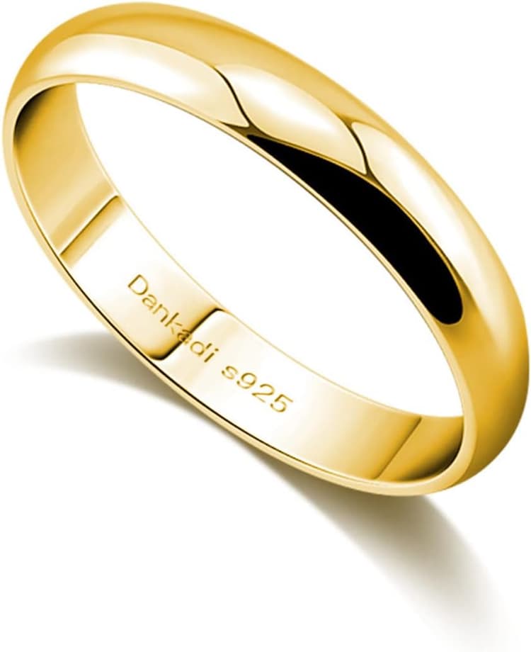 Dankadi Anneau D'alliance en 925 Argent Largeur 3.5mm Plaqué Or Taille 44 à 70MM pour Couple Époux, Bague Simple Lisse Dôme pour Femme Homme Cadeau Amour Mariage Amie