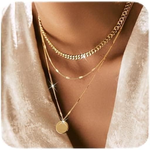 3Pcs Colliers pour Femmes Argent/Or Superposé Empilable Empilé Colliers Ras de Cou Chaîne Délicate Collier Ensemble Bar/Cercle/Pièce Pendentif Collier pour Femmes Filles