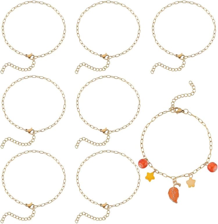 SUNNYCLUE 1 boîte de 12 Bracelets à Breloques Réglables en Or avec Fermoir Mousqueton en Métal Européen en Acier Inoxydable pour la Fabrication de Bijoux, Chaînes, Loisirs Créatifs, Femmes et Hommes