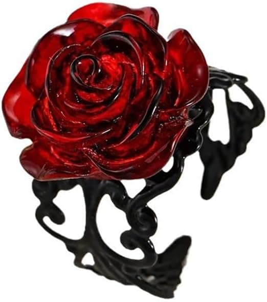 Bague Gothique Vintage Fleur Rouge Anneau Ajustable Style Punk Y2K Bijou Fleur 3D Pour Femme Confortable Mariage Halloween Soirée Cocktail Cadeau Saint-Valentin Envelopper Bijou Dark Fantaisie