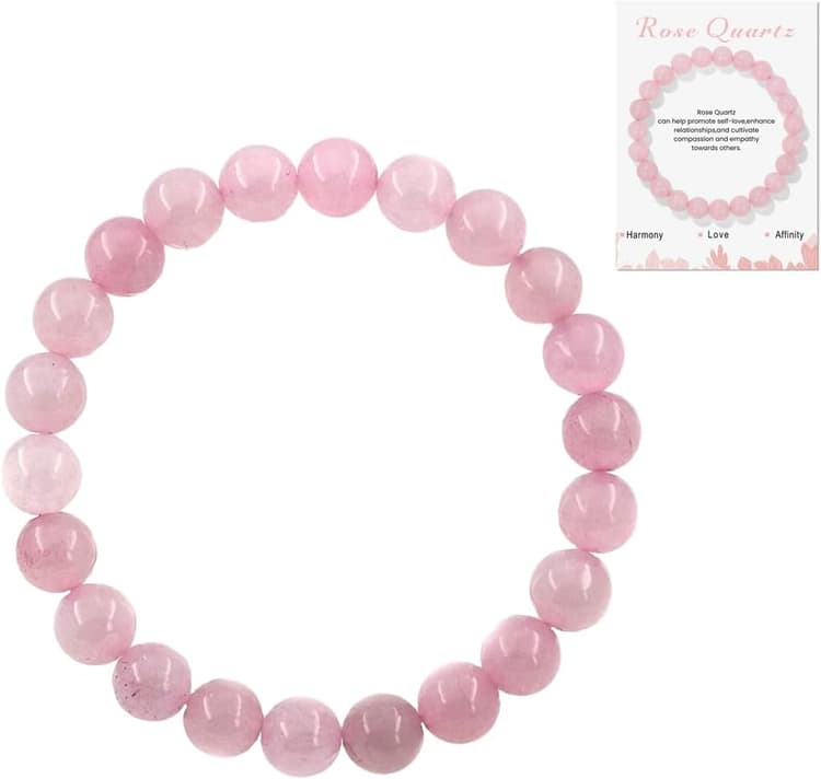 Bracelet Quartz Rose Bracelet Perles Pierre Naturelle Lithotherapie en 8mm Élastique Bracelet Homme et Femme