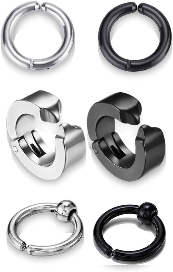 6 Pièces Non-Piercing Boucles D'Oreille Clip D'Oreille Faux Anneaux D'Oreille Pour Hommes Et Femmes,Boucle D'Oreille Homme, Fausse Boucle D'Oreille Homme, En Acier Inoxydable, 2 Couleurs