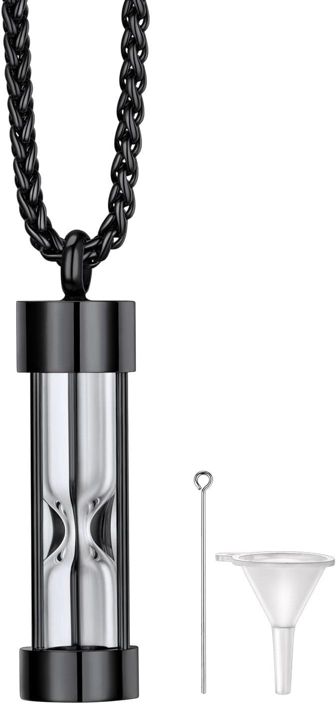 Richsteel - Collier Urne Funéraire pour les Humains et les Animaux de Compagnie Memorial - Pendentif Cendres Arbre de Vie/Sablier/Larme Goutte en Acier Inoxydable avec Collier Fin (BoÎte Cadeau)