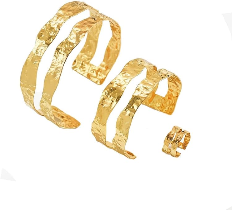 Ensemble de 3 bracelets manchettes à double couche en or pour bras supérieur, bracelet pour poignet, bracelet manchette ouvert pour femmes