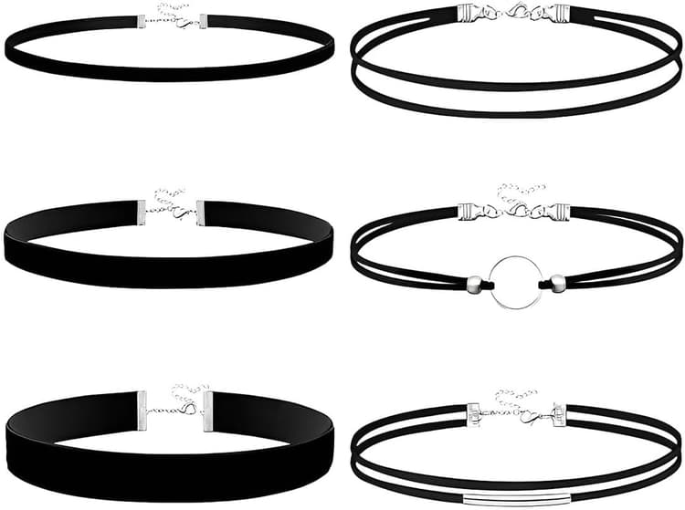 6 Pcs Ensemble de collier ras du cou, Colliers Ras du cou en Velours Noir Ruban Collier Femme, tour de cou en velours pour femme, collier allongé longueur réglable adapté aux femmes filles
