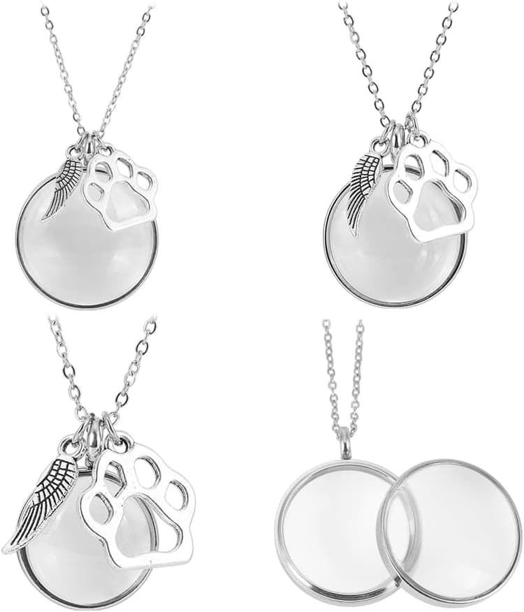 Collier Commémoratif en Poils D'Animaux Collier Souvenir en Fourrure Médaillon Transparent avec Aile et Patte Urne pour Chat et Chien Bijou Commémoratif pour Femmes et Hommes