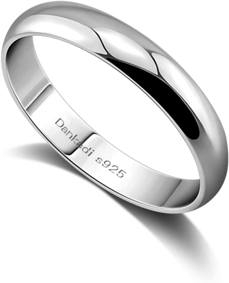 Dankadi Anneau D'alliance en 925 Argent Largeur 3.5mm Plaqué Or Taille 44 à 70MM pour Couple Époux, Bague Simple Lisse Dôme pour Femme Homme Cadeau Amour Mariage Amie