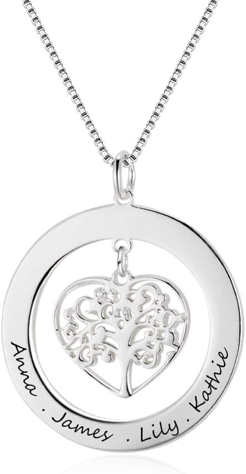 Collier Personnalisé Prénom Argent Arbre de Vie - Bijoux Cadeau pour Maman, Femme, Fille - Fête des Mères, Noël, Saint-Valentin
