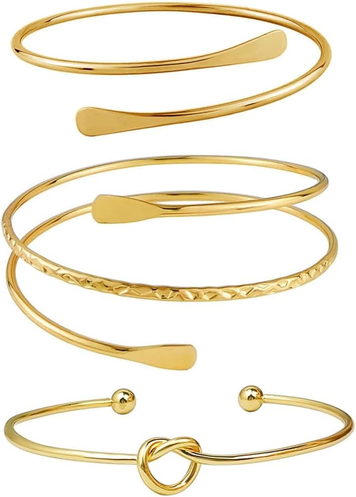 Bracelet jonc en or pour femme, ensemble de 3 bracelets, pour vous, ensemble de bracelets pour bras supérieur pour femme, réglable et minimaliste