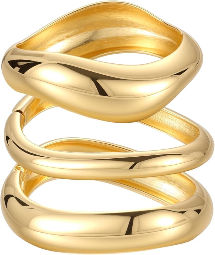 Emibele Bracelets Or pour Femmes, 3PCS Irregular Chunky Bracelet Ouvert à Charnière pour Femmes, Manchette Large Tendance Minimaliste Chunky Bijoux Cadeaux pour St Valentin Noël Anniversaire