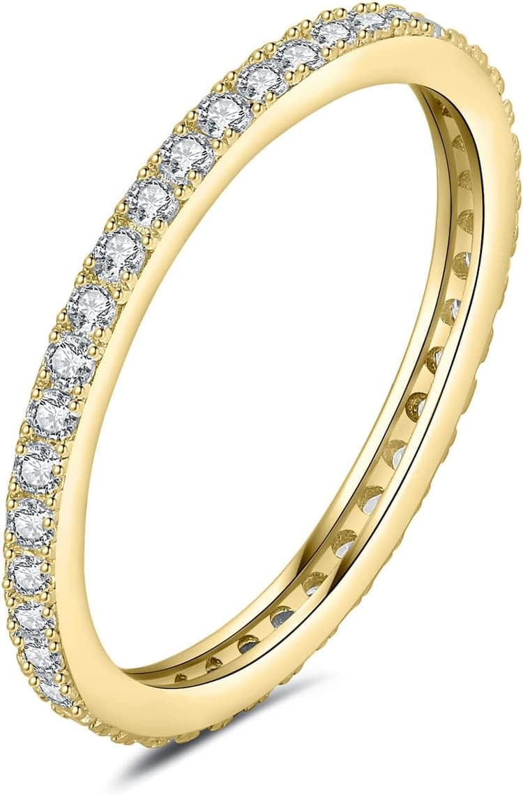 JewelryPalace 0.6ct Demi Eternel Empilable Bague Taille Rond 6 Cubic Zirconia Pierre Argent 925 Femme, Plaqué Or Jaune Or Rose Bague fin Anneau Fiançailles Mariage Promise Alliance, Bijoux Mariee