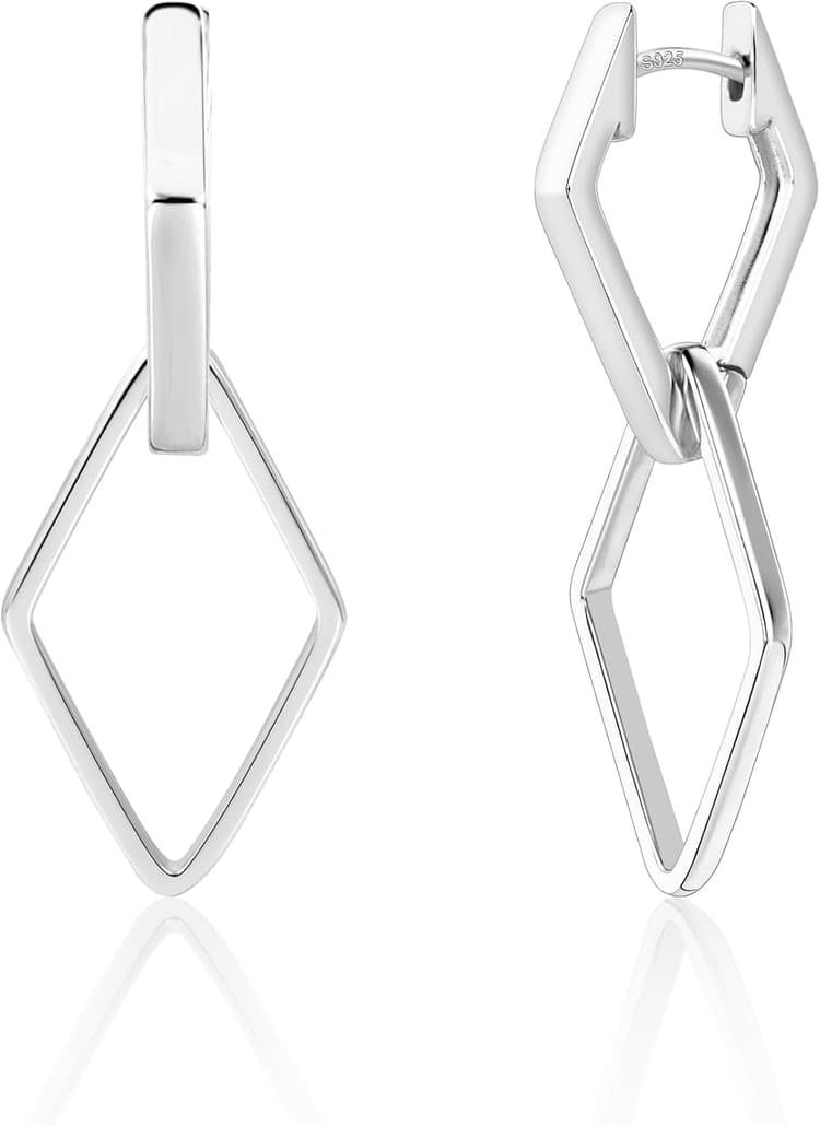 ALEXCRAFT Boucles d'oreilles Femme Pendante Creole Double Argent 925 Plaque 14K Or