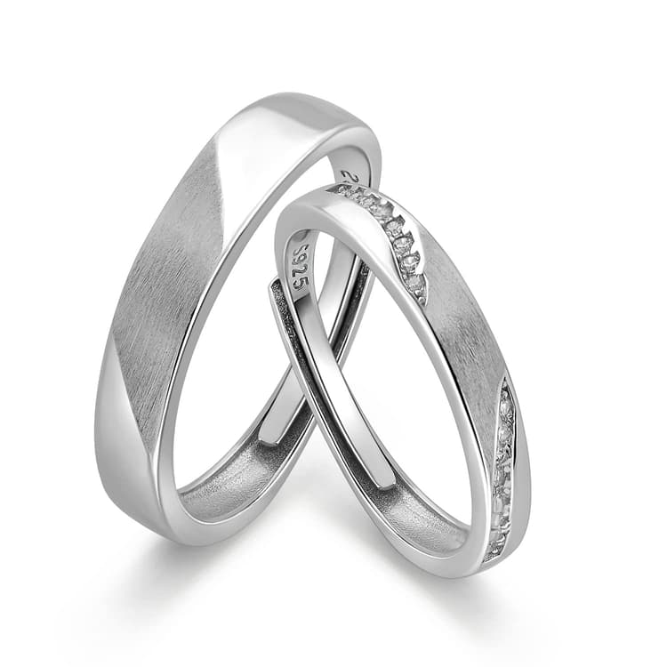 Meissa Bagues de couple mariage en argent 925 avec diamants pour hommes et femmes Bague de promesse Bagues engagement Taille ajustable (Set de 2-2.8mm+3.8mm)