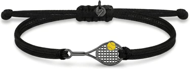 Bracelet Tennis Black Serve | Bijoux Tennis Padel Raquette Collier Pendentif | Boucle D'oreille Cadeaux Sport pour Femme Homme Fille Garçon