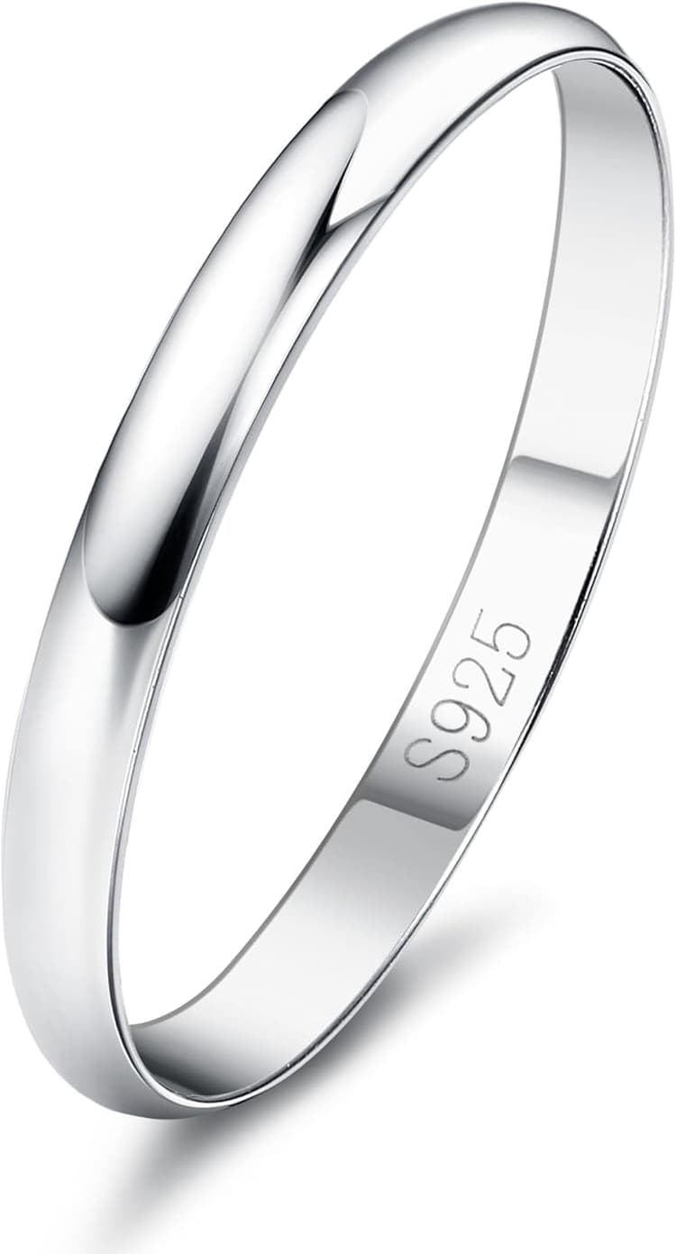 Diamday Bague Argent Sterling 925 pour Femme Homme Anneau Mariage Alliance Classique Simple Bague Fiançailles Pouce Fine Polished Bijou Minimaliste Cadeau Anniversaire de Mariage 52-65 2/4MM